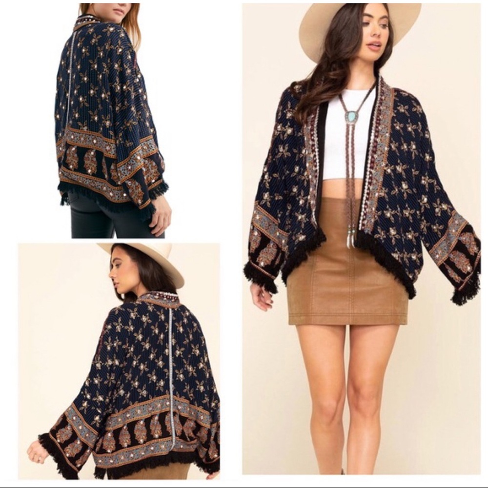 FREE PEOPLE BOHO KIMONO CARDI WRAP CAPE JACKET A2C - Picture 9 of 16